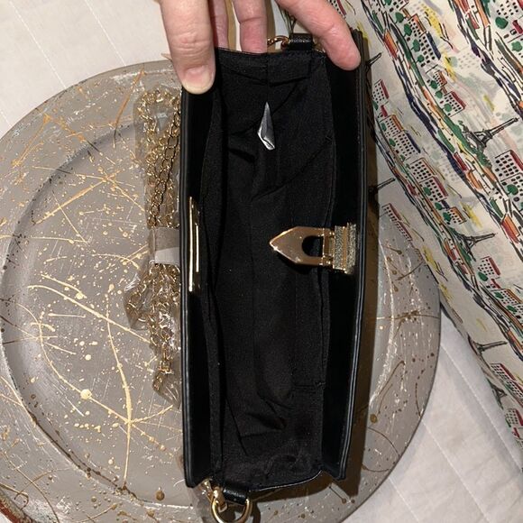 Hanna Grace Black Gold Hardware Studded Chain Strap Small Crossbody Purse - Picture 6 of 6